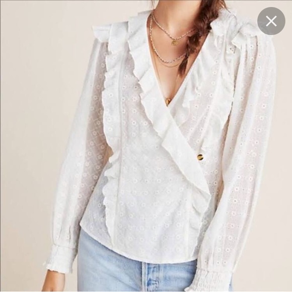 Maeve by Anthropologie Laila embroidery wrap ruffle blouse 8 - Picture 6 of 7